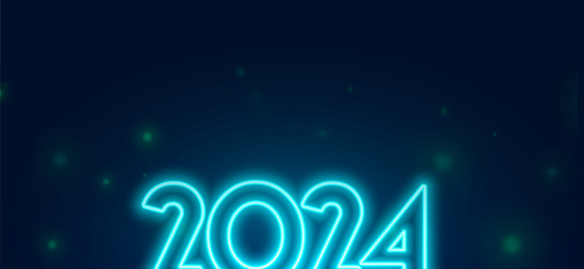 line style glowing 2024 lettering new year background design